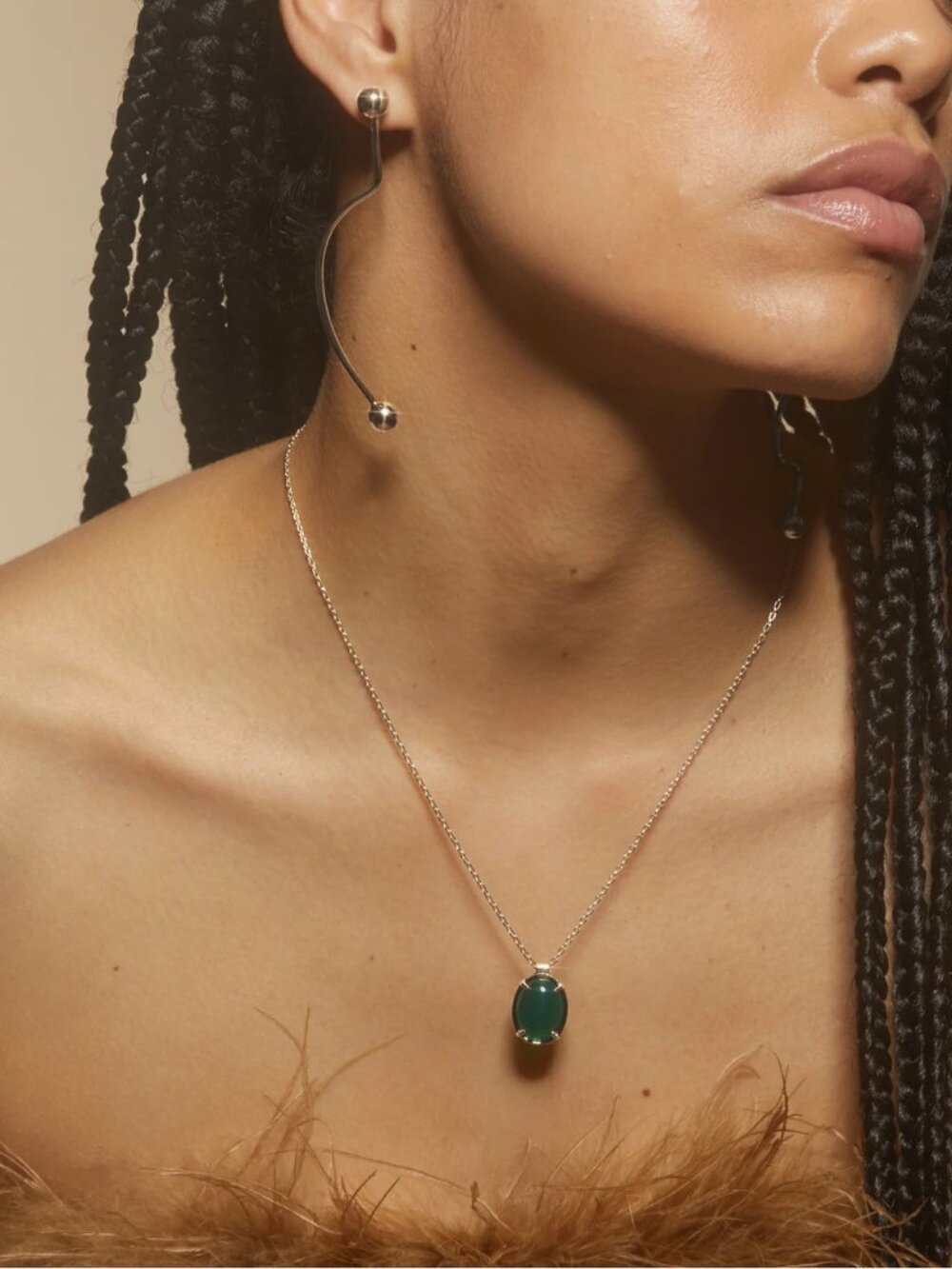 Lady Grey Green Onyx Pendant in Silver